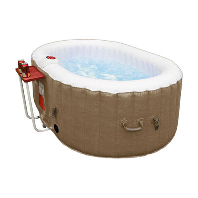 ALEKO 2 Person Brown and White 145 Gallon Oval Inflatable Jetted Hot Tub with Drink Tray and Cover - Purely Relaxation